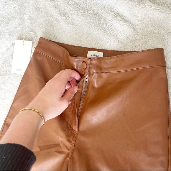 Aritzia Wilfred Adele Cognac Brown Vegan Leather Flare Pants - Picture 4 of 9